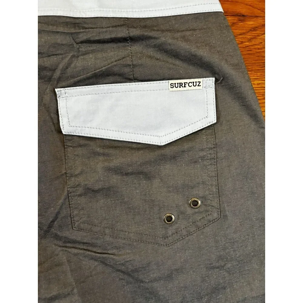 NWT SURF CUZ Board Shorts Mens 30 Beach‎ Short 4-Way Stretch Swim Gray Baby Blue